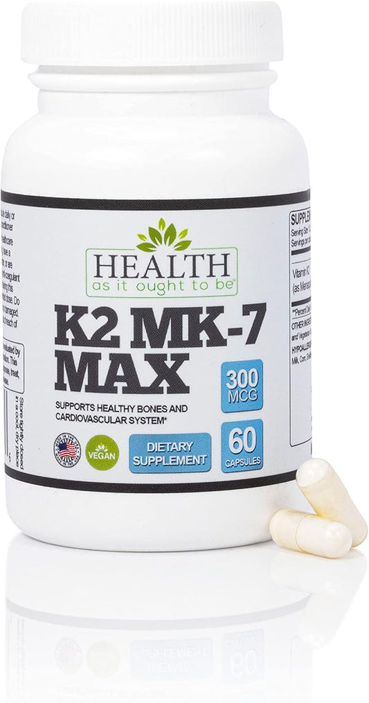 Health As It Ought To Be K2 MK7 MK7 MAX 300mcg Supplemeny 60 Capsules