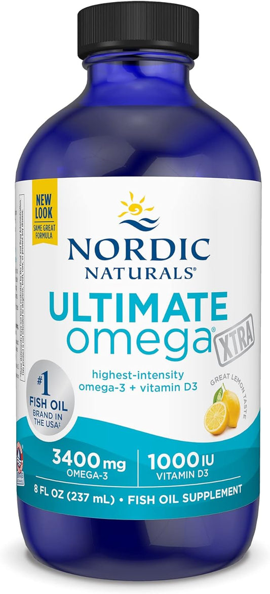 Nordic Naturals Ultimate Omega Xtra Liquid, 8 oz 3400 mg Omega-3 + 1000 IU D3 - Omega-3 Fish 48 Servings