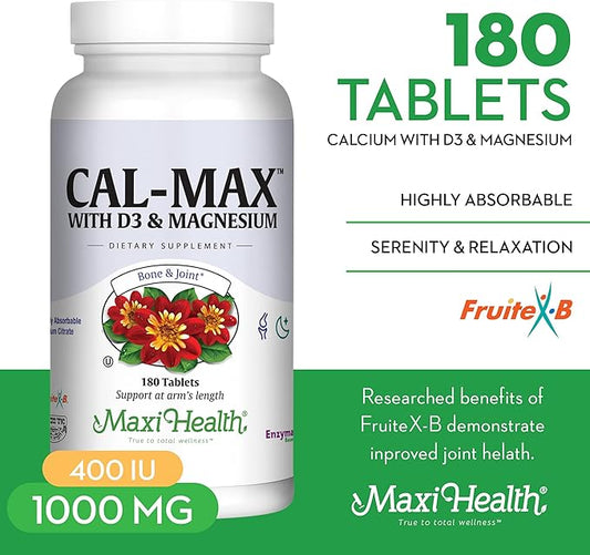 Maxi Health Calcium Magnesium Supplement D3 and (180 Tablets)