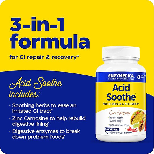 Enzymedica, Acid Soothe, Support for Occasional 3-in-1 Formula 30 Count
