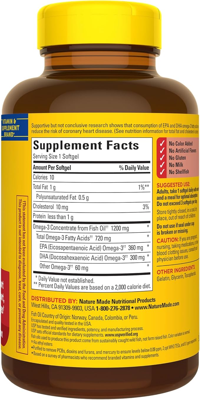 Nature Made Omega 3 Fish Oil 1200 mg, 3 Fish 3 Supplement 100 Softgels