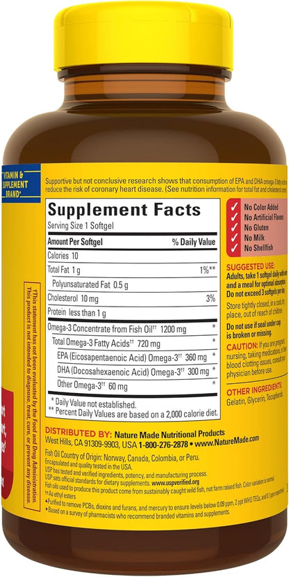 Nature Made Omega 3 Fish Oil 1200 mg, 3 Fish 3 Supplement 100 Softgels