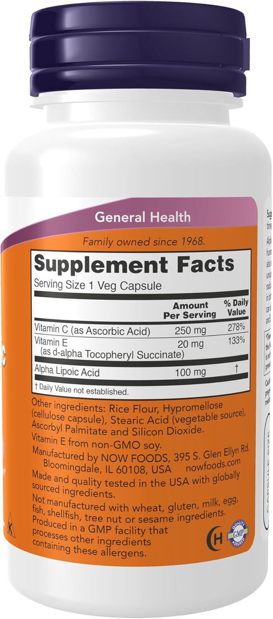 NOW Supplements, Alpha Lipoic Acid 100 60 Veg