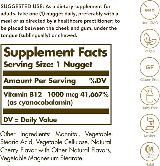 Solgar Vitamin B12 1000 mcg, 100 Nuggets 100 Servings