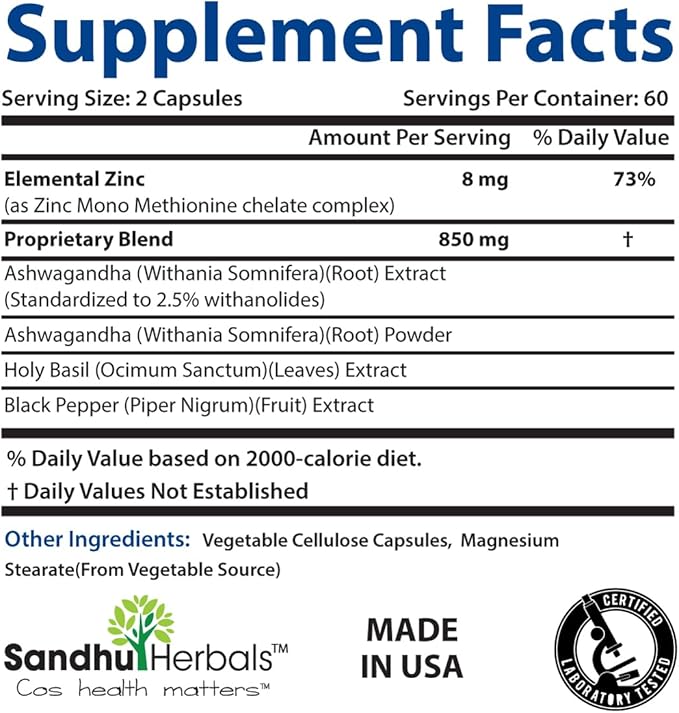 Sandhu Herbals Ashwagandha Supplement|120 Organic 4 1 Capsules, 2 months supply|8000mg with