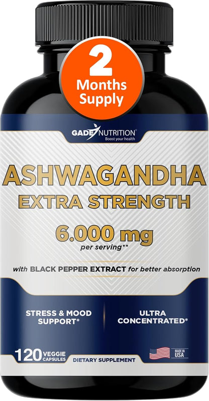 Ashwagandha Supplements - Extra Strength 6000mg 120 Veggie