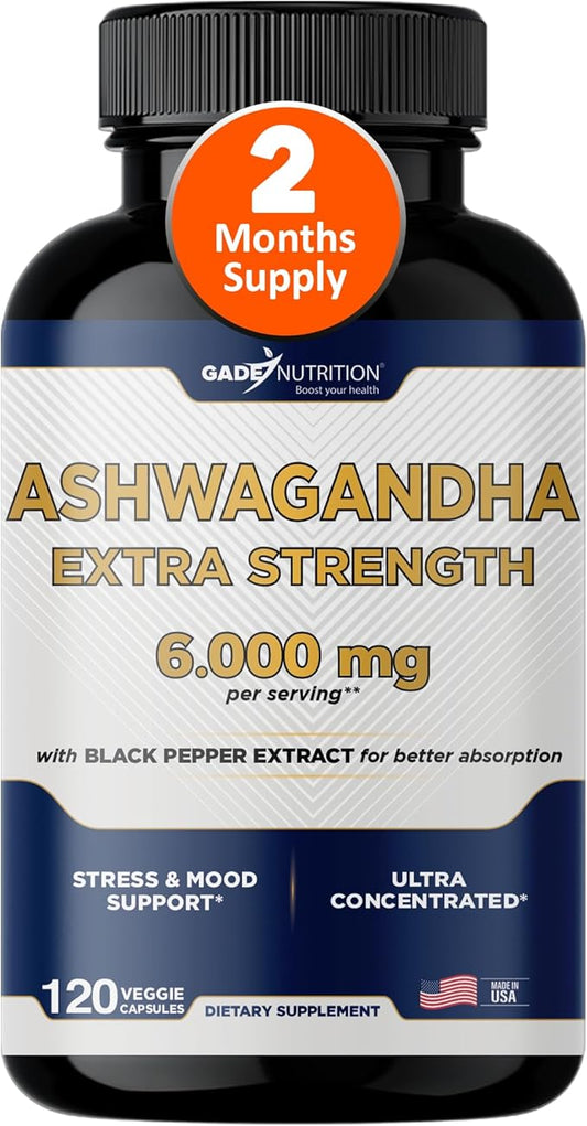 Ashwagandha Supplements - Extra Strength 6000mg 120 Veggie