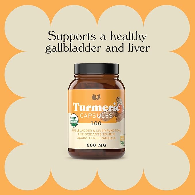 Organic Turmeric Capsules 100 Capsules 600mg, Gallbladder,