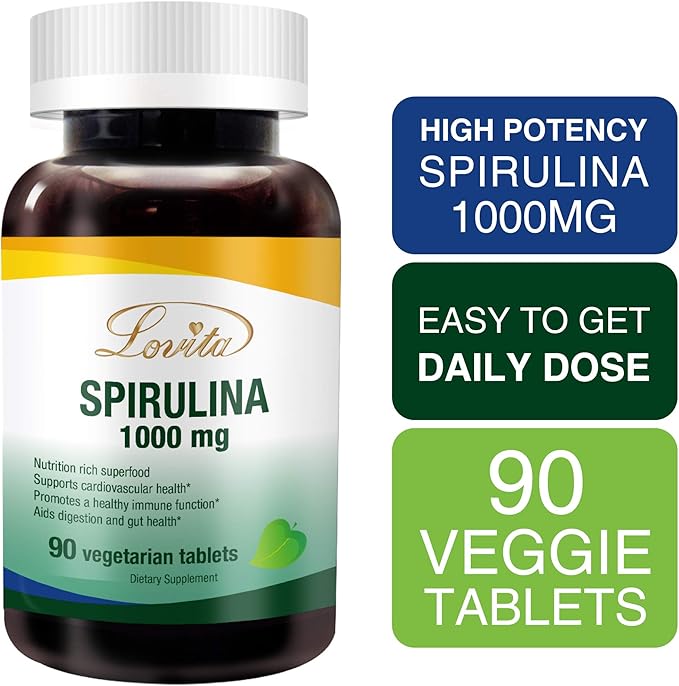 Lovita Organic Spirulina 1000mg per Tablet, Natural Multivitamin Superfood, 100% Vegan Spirulina Tablets, Non-Irradiated, 90 Vegetarian Tablets (Pack of 3)