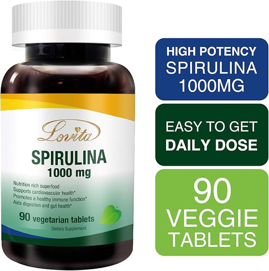 Lovita Organic Spirulina 1000mg per Tablet, Natural Multivitamin Superfood, 100% Vegan Spirulina Tablets, Non-Irradiated, 90 Vegetarian Tablets (Pack of 3)