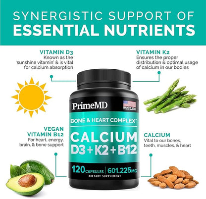 PrimeMD 4-in-1 Calcium Supplements for Women 600mg with D3 K2 K2 B12 B12 5000 5000 IU (120 count)