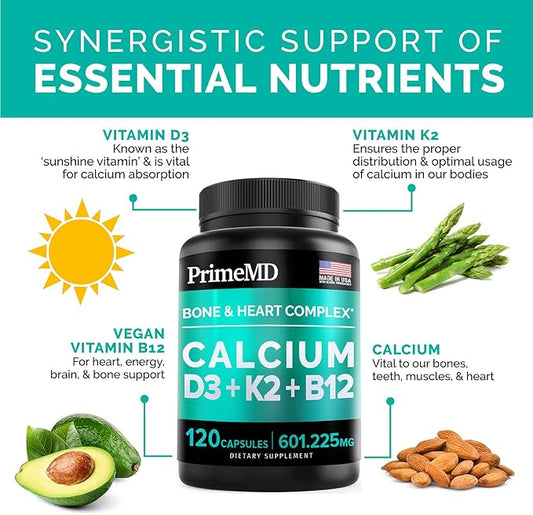 PrimeMD 4-in-1 Calcium Supplement for Women 600mg with D3 K2 K2 5000IU 5000IU Supplement (240 Count)
