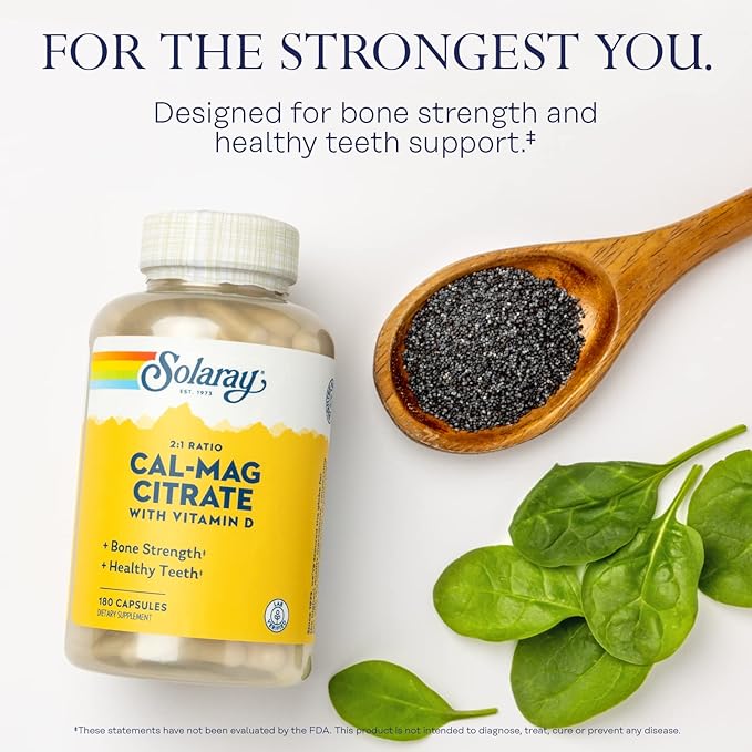 Solaray Calcium & Magnesium Citrate 2:1 D-3, Healthy 180 Capsules