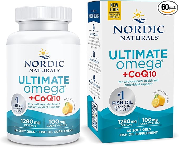 Nordic Naturals Ultimate Omega + CoQ10, Lemon 60 Soft 1280 mg Omega-3 + 100 mg CoQ10 - 30 Servings