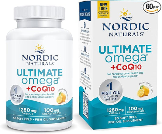 Nordic Naturals Ultimate Omega + CoQ10, Lemon 60 Soft 1280 mg Omega-3 + 100 mg CoQ10 - 30 Servings
