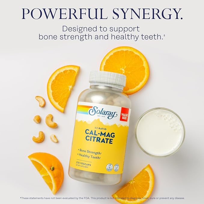 Solaray Calcium Magnesium Citrate 1000mg 1:1 60-Day Guarantee, 45 Servings, 270 VegCaps