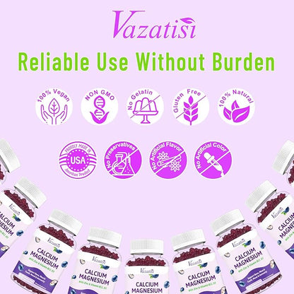 Calcium Magnesium Zinc Gummies with Vitamin D3 & B12, Sugar