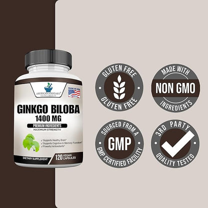 Ginkgo Biloba 1400mg, Organic Ginkgo Biloba, 120 Veg