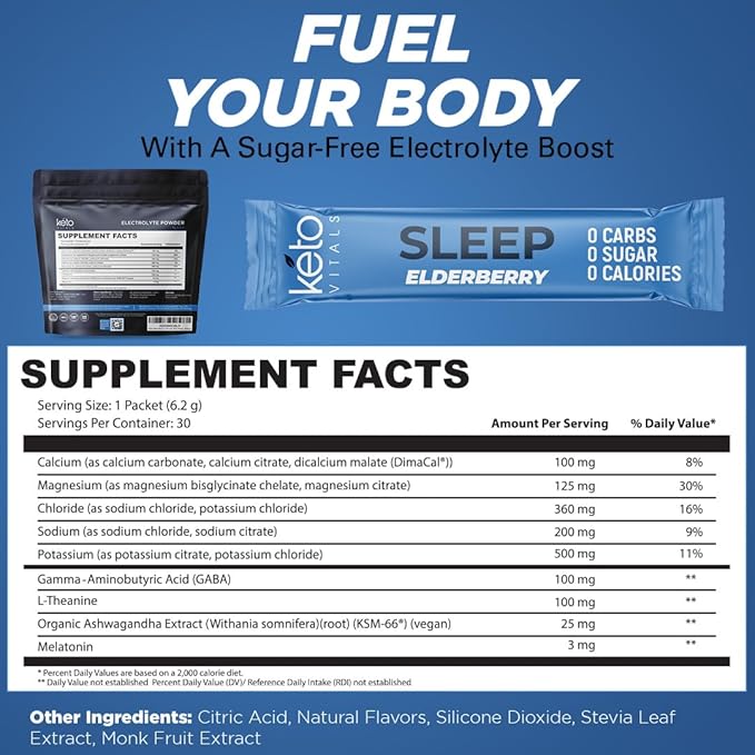 Keto Vitals Sleep Drink Electrolyte Sleep 3mg, GABA, 30 Count