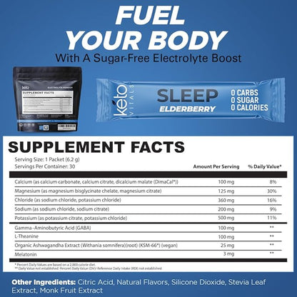 Keto Vitals Sleep Drink Electrolyte Sleep 3mg, GABA, 30 Count
