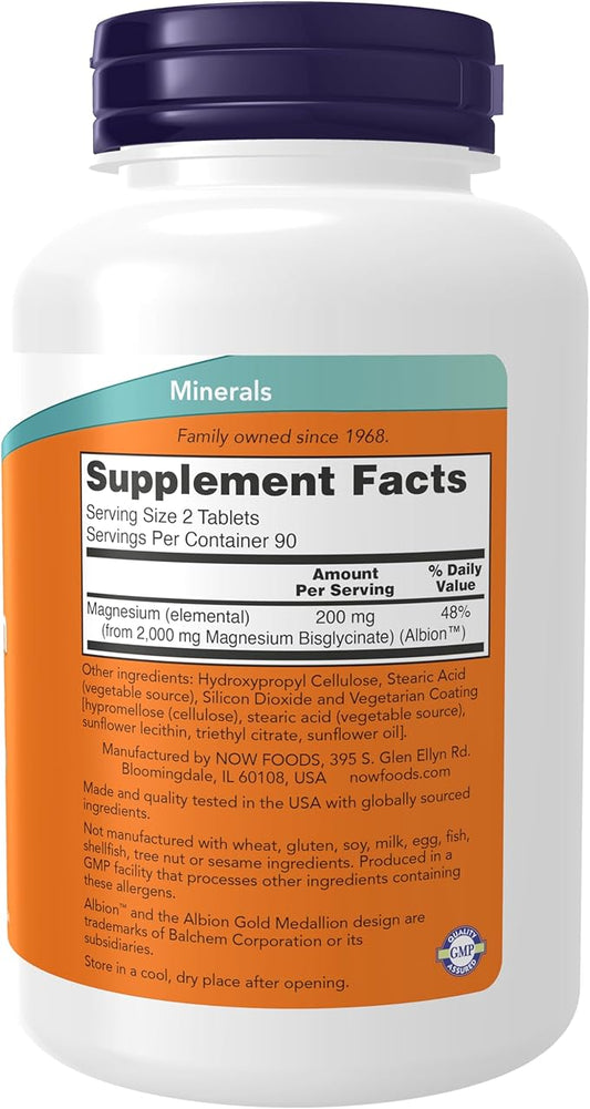 NOW Supplements, Magnesium Glycinate 100 mg, 180 Tablets