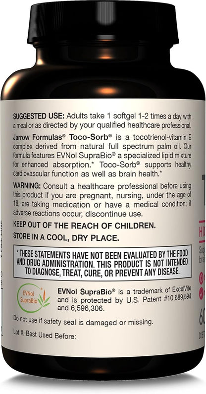 Jarrow Formulas Toco-Sorb Cardiovascular Health and 60 Softgels, 30 Day