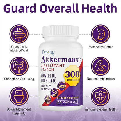 GLP-1 Supplement - 300 Billion AFU Akkermansia Muciniphila, Akkermansia Probiotic for Women & Men, for Boost GLP-1, Digestive, Gut, Immunity, Enhances Gut Lining Function & Intestinal Walls, 120 Count