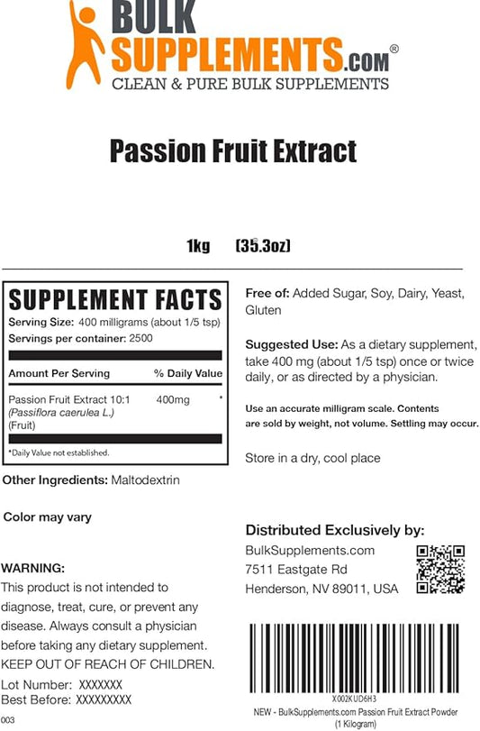 BulkSupplements.com Passion Fruit Extract Powder - Passion Fruit Supplement, Passion Fruit Powder - Gluten Free & No Added Sugar, 400mg per Serving, 5kg (11 lbs) (Pack of 5)