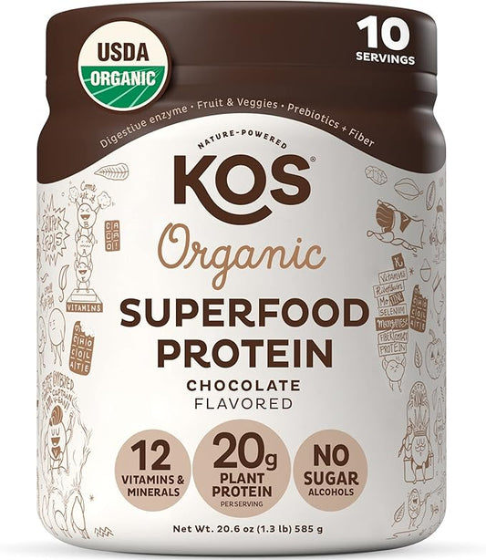 KOS Vegan Protein Powder, Chocolate USDA Organic 10 Servings