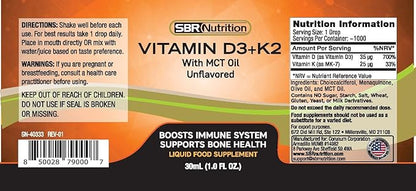 MAX Absorption, Vitamin D3 + K2 (MK-7) Liquid Drops with MCT Oil, Unflavored, Helps Support Strong Bones and Healthy Heart