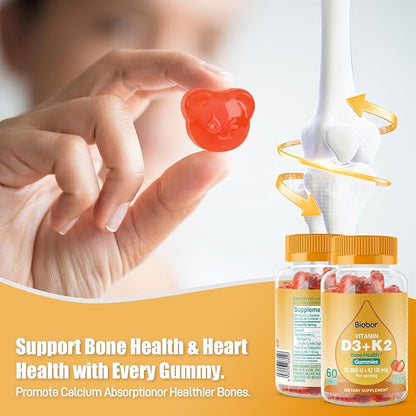 Natural Vitamin D3 K2 Gummies, 2000 IU Vitamin D3 & 100 mcg Vitamin K2,Supports Healthy Bone, Immune Health Supplement, GMO Free, Gluten Free, Strawberry Flavor, 60 Count