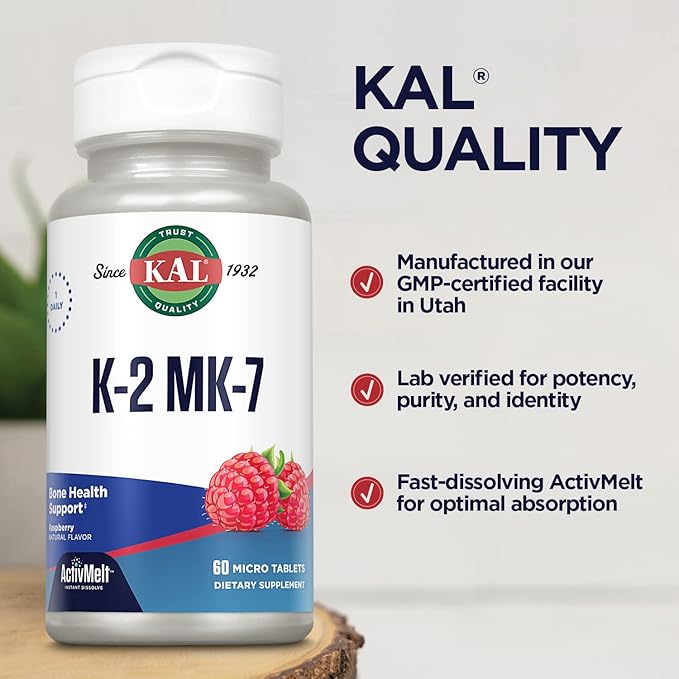 KAL Vitamin K2 MK7 ActivMelt 100 K2 MK7, MK7, Bone 60 Servings, 60 Micro
