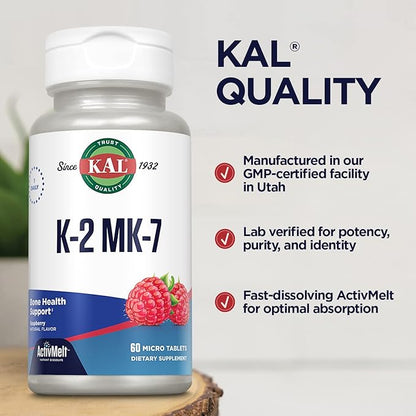 KAL Vitamin K2 MK7 ActivMelt 100 K2 MK7, MK7, Bone 60 Servings, 60 Micro