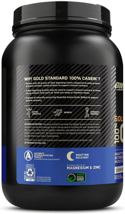 Optimum Nutrition Gold Standard 100% Micellar Casein Protein Powder, Slow Digesting, Helps Keep You Full, Overnight Muscle Recovery, Cookies and Cream, 1.81 Pound (Packaging May Vary)