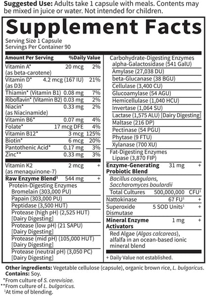 Garden of Life 22 Digestive Enzymes for Women with Bromelain, Papain, Lipase & Lactase Plus Probiotics & Vitamins B12, Biotin & Zinc – RAW Enzymes – Non-GMO, Gluten-Free, Vegetarian, 90 Capsules