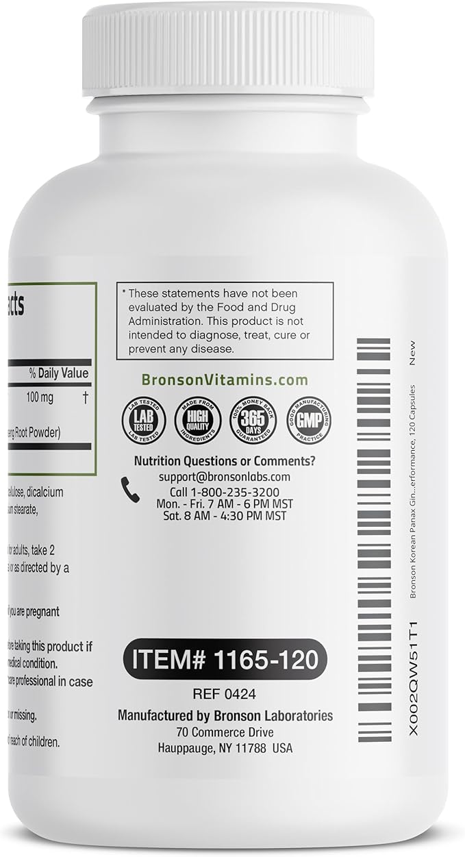 Bronson Korean Panax Ginseng Supports Energy, 120 Capsules