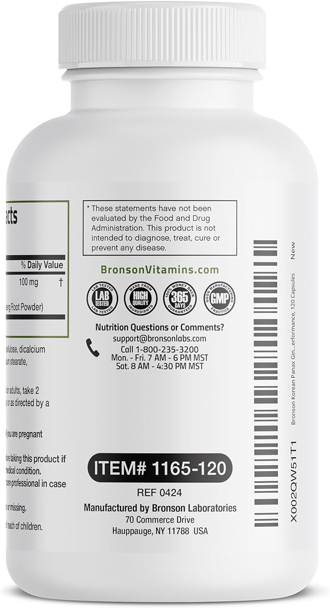 Bronson Korean Panax Ginseng Supports Energy, 120 Capsules