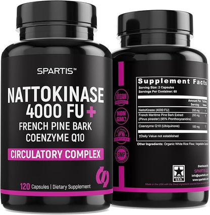Nattokinase Supplement 4000 FU CoQ10 100mg 200mg with 1 at 120-Caps)