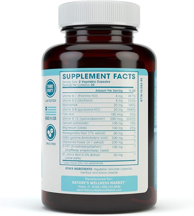 ZENTA - The Natural Relief Supplement to Help Calm Body and Mind | Positive Mood Enhancer - Increase Serotonin Levels with GAB, 5-HTP, Ashwagandha, Chamomile, DMAE | 60 ct