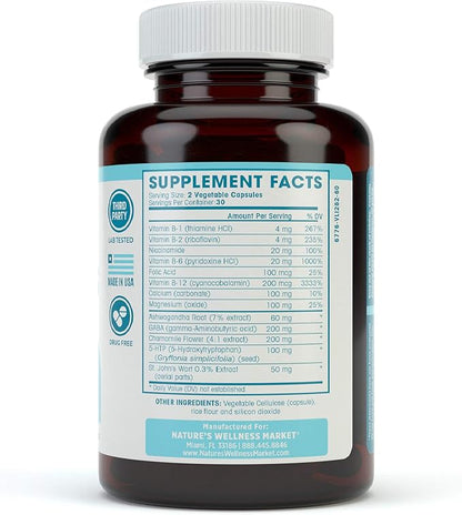 ZENTA - The Natural Relief Supplement to Help Calm Body and Mind | Positive Mood Enhancer - Increase Serotonin Levels with GAB, 5-HTP, Ashwagandha, Chamomile, DMAE | 60 ct