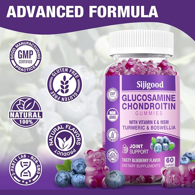 2 Pack Glucosamine Chondroitin Gummies 120 Blueberry