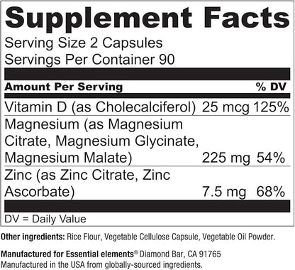 Essential Elements Magnesium & Zinc D3 for 200mg - 6 Month