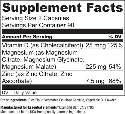 Essential Elements Magnesium & Zinc D3 for 200mg - 9 Month