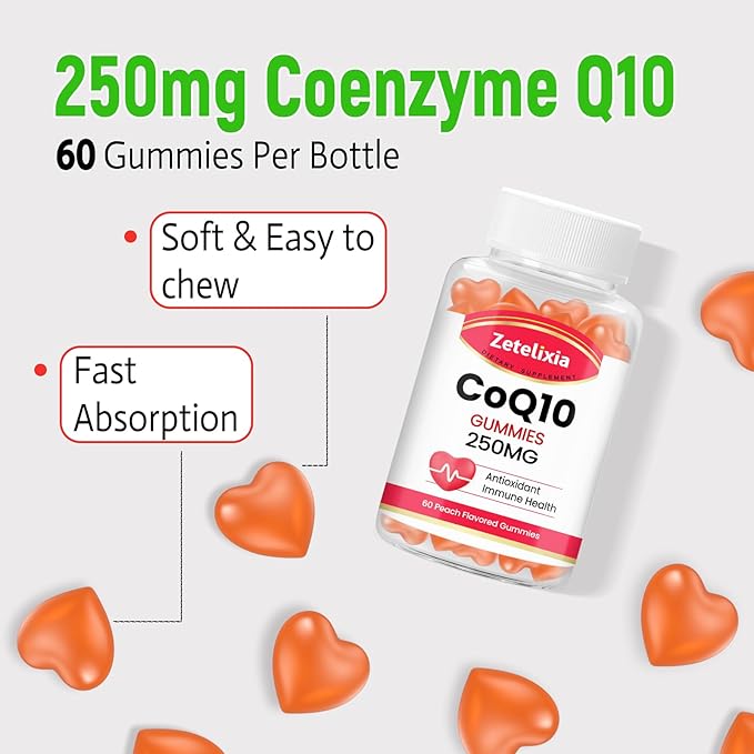 Sugar Free CoQ10 Gummies 250mg, 5X Q10 for 60 Peach