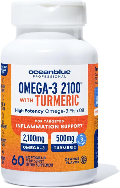 Oceanblue Omega-3 2100 Advanced Wellness Bundle – Vitamin D3 & Turmeric – High Potency Fish Oil for Heart, Joint & Immune Support – 2-Pack