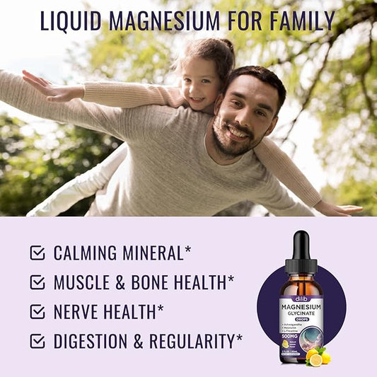Magnesium Glycinate Supplement, Magnesium Liquid Drops 500mg Vitamin B6, Ashwagandha,