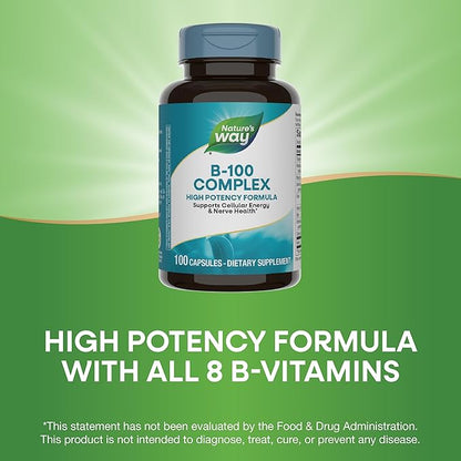 Nature's Way B-100 Complex, Supports Cellular 8 B-Vitamins, 100 Capsules