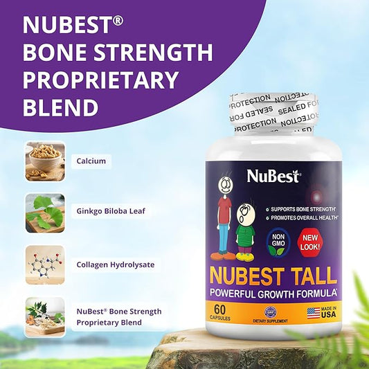NuBest Tall Height Growth Supplement - Advance Height Growth, Grow Taller, Height Increase Formula for Children (5+) & Teens Helps Maximum Height Growth with Calcium, Collagen & Herbs - 6 Pack