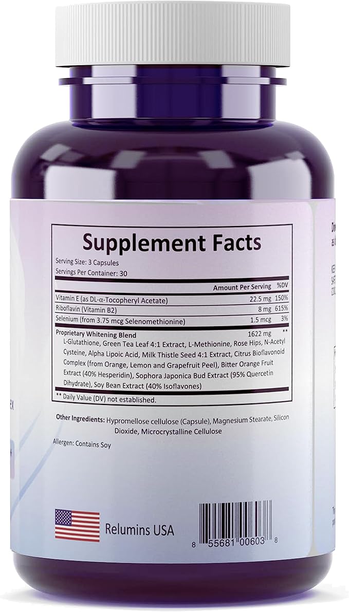 Relumins Glutathione Supplement 1650mg Reduced 90 Veggie 3 Bottles