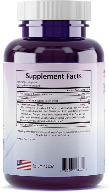Relumins Glutathione Supplement 1650mg Reduced 90 Veggie 3 Bottles